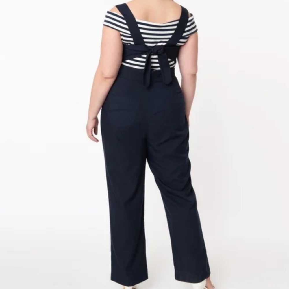 UNIQUE VINTAGE Sedgewick Blue Nautical Pin-Up Tie Back Jumpsuit • size Medium - Picture 7 of 7